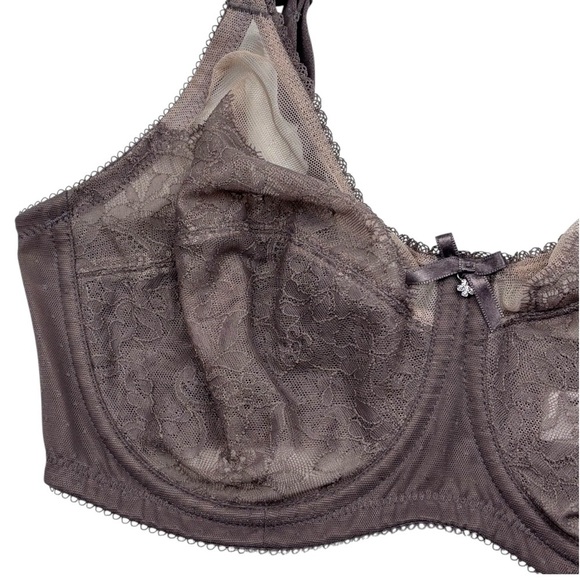 WACOAL STYLE 855186 CAPPUCCINO BROWN FLORAL LACE RETRO CHIC UNLINED BRA 34DD 34E - Picture 5 of 13